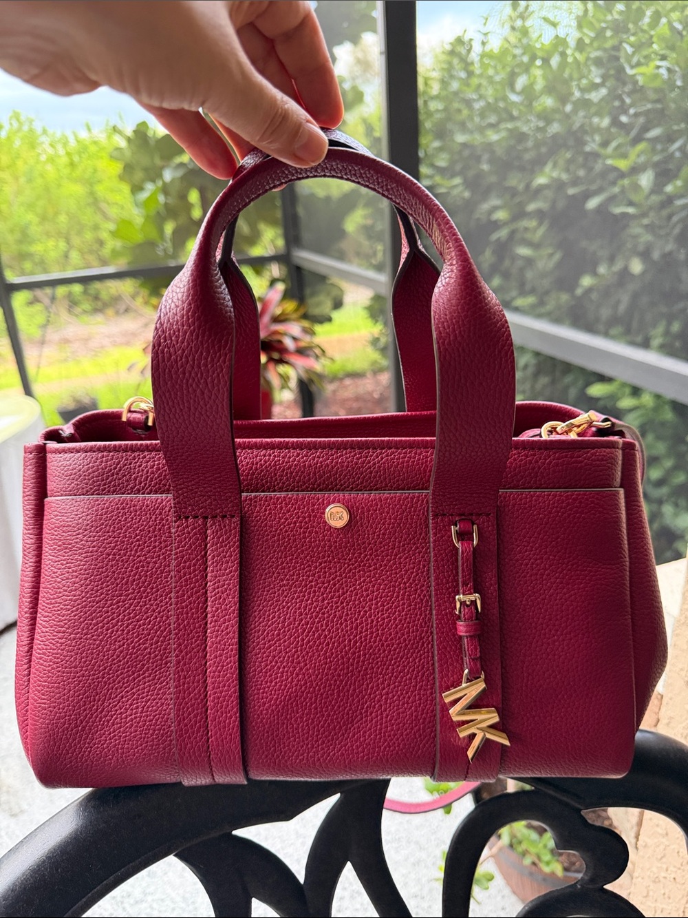 MICHAEL KORS Romee Pebble Leather Satchel Color: Mulberry Original $340 - Picture 7 of 17